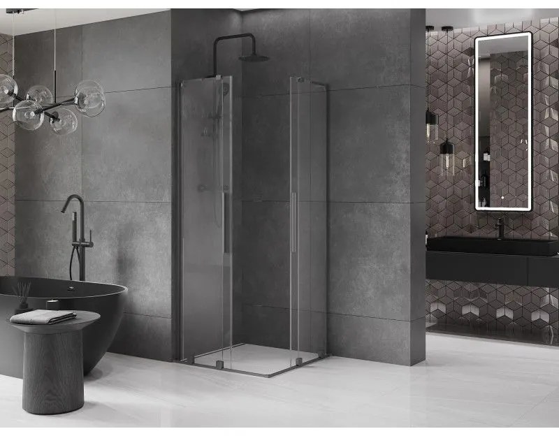Mexen Velar L Duo, sprchový kút s posuvnými dverami 100 x 100 cm, 8mm číre sklo, brúsený grafit, 871-100-100-02-03-95