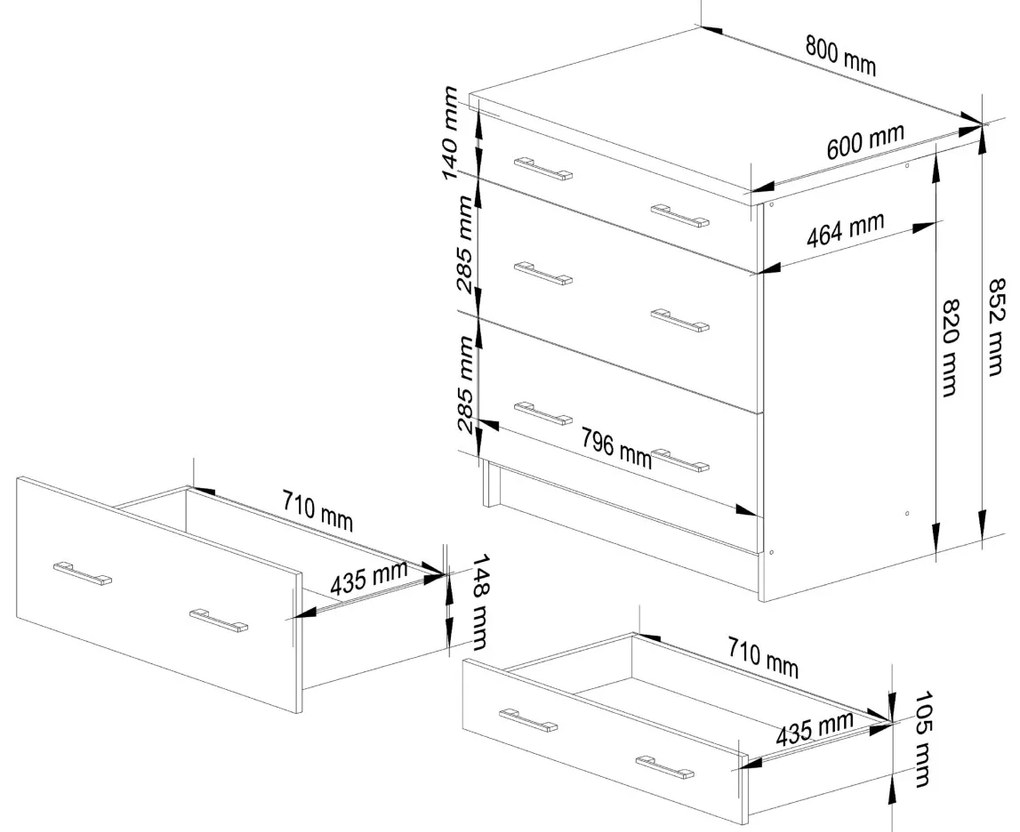 Kuchyňská skříňka Olivie S 80 cm 3S bílá/beton/dub sonoma