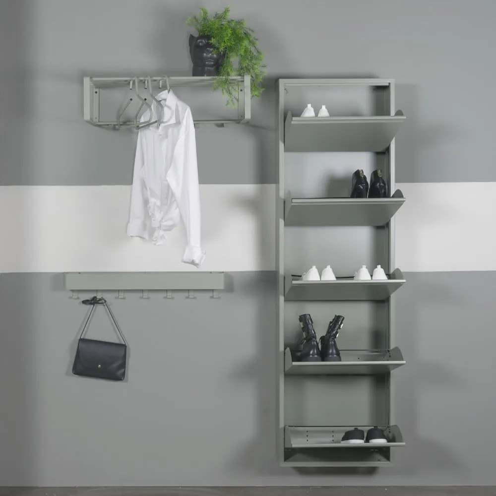 Sivozelená kovová výklopná skrinka na topánky 50x169x15 cm Billy – Spinder Design