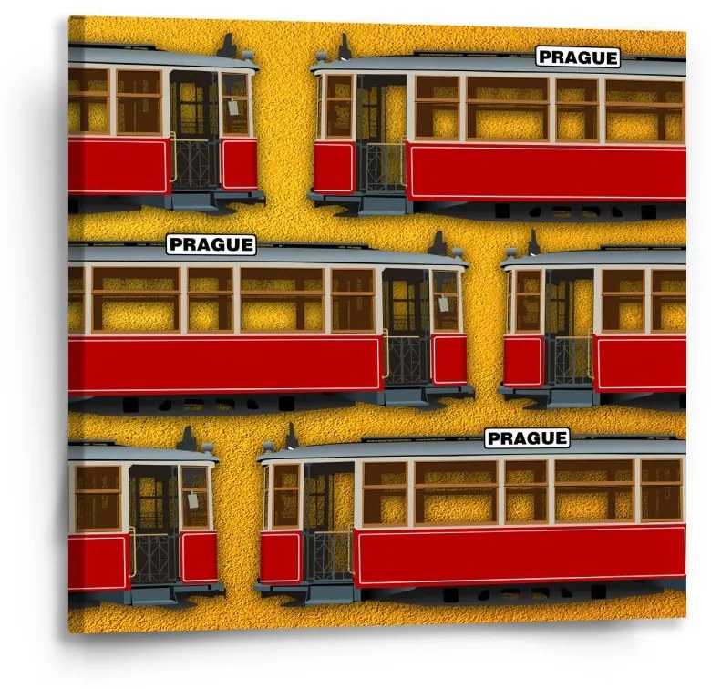 Sablio Obraz Pražské historické tramvaje Žlutý Pattern - 50x50 cm