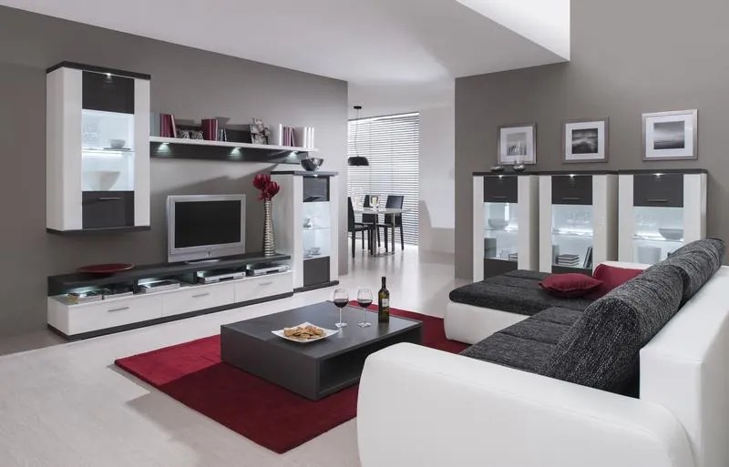 Obývacia stena Caracas kombi 333, grafit/biely lesk, s osvetlením