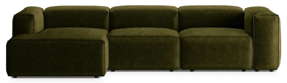 Zelená menčestrová rohová pohovka (ľavý roh/s leňoškou) Bergamo – Cosmopolitan Design