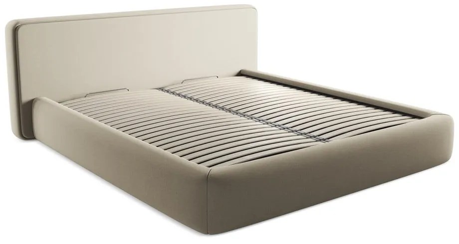 Béžová čalúnená dvojlôžková posteľ s úložným priestorom s roštom 180x200 cm Kiana – Makamii