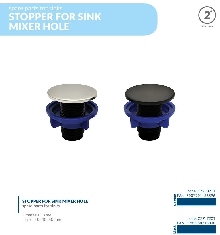 Kuchinox Kuchinox, zátka pre batériu na kuchynský drez, chrómová, LAV-CZZ_020T