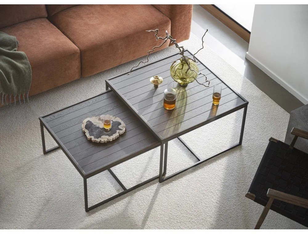 Tmavohnedý konferenčný stolík s doskou z dubového dreva ø 70 cm Deerfield – Rowico