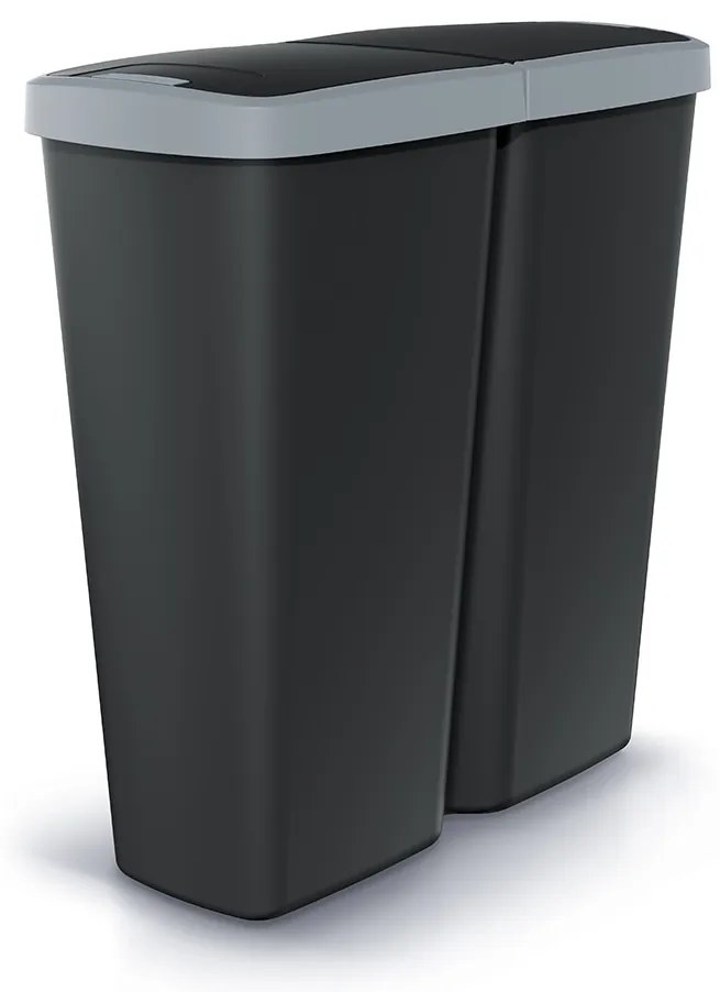Odpadkový kôš DUO čierny, 50 l, sivá / čierna
