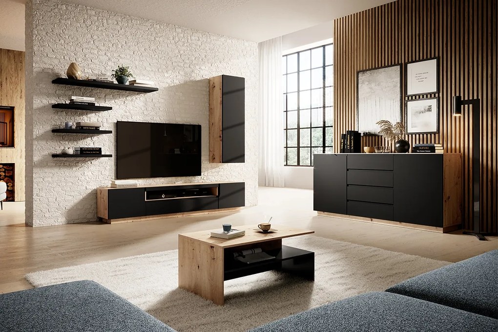 TV skrinka Loftia - artisan/čierny mat