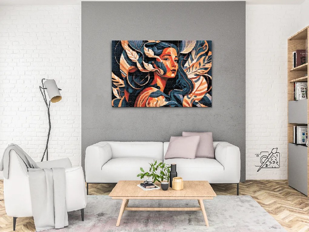 Gario Diamantové maľovanie Žena ukrytá v lístí Rozmery: 80 x 60 cm, Rámovanie: S vnútorným rámom, Diamanty: Štvorcové