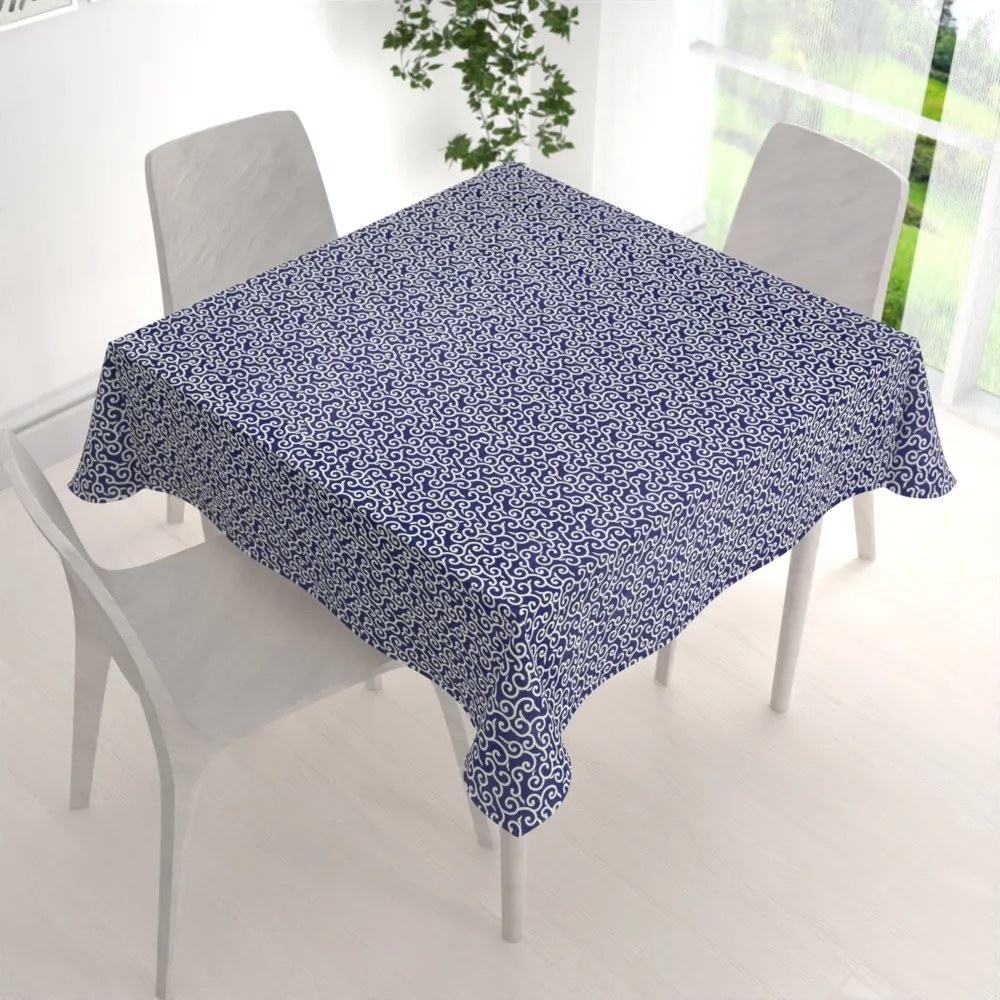 Biante Bavlnený štvorcový obrus Sandra SA-257 Ornamenty na tmavo modrom 110x110 cm