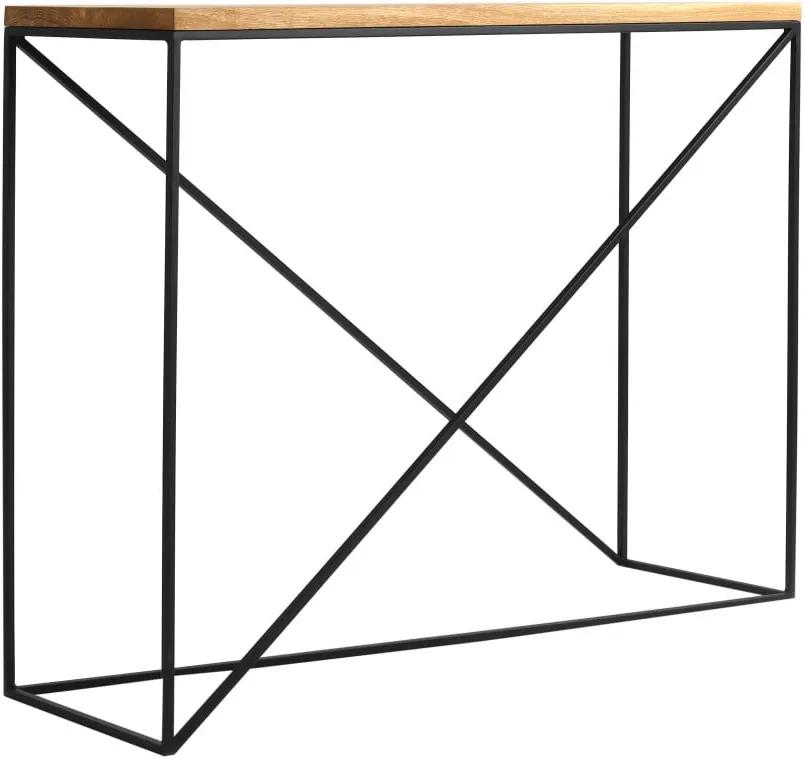 Konzolový stolík s čiernou konštrukciou s doskou z masívneho dubového dreva Custom Form Memo, dĺžka 100 cm