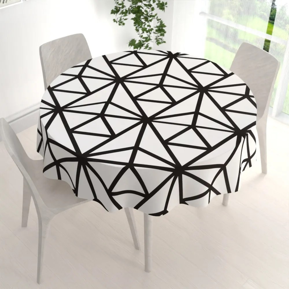 Biante Bavlnený okrúhly obrus Sandra SA-577 Čierne geometrické vzory na bielom Ø 100 cm