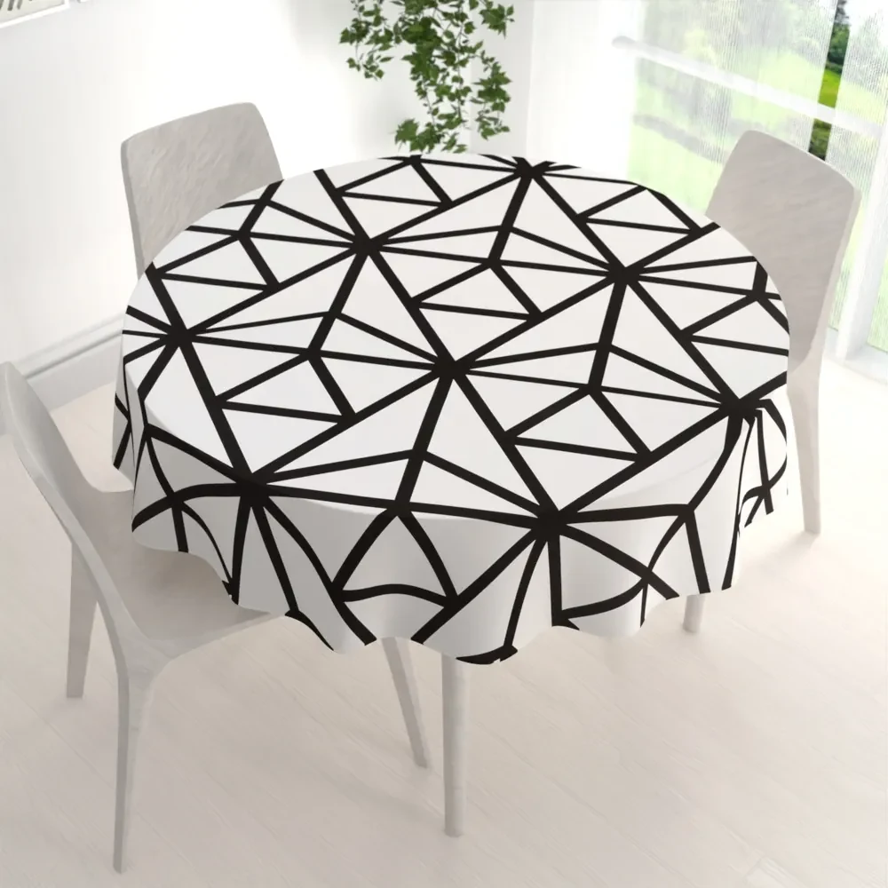 Biante Bavlnený okrúhly obrus Sandra SA-577 Čierne geometrické vzory na bielom Ø 110 cm