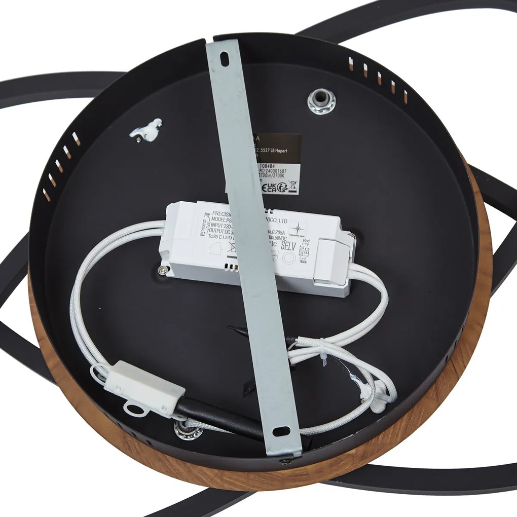 Stropné svietidlo čierne s orechovým drevom vrátane LED 3-krokové stmievateľné 2-svetelné - Kane