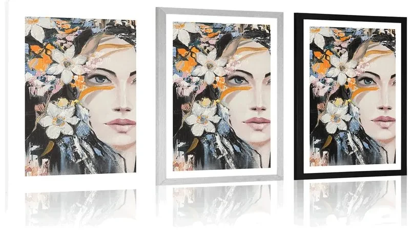 Plagát s paspartou originálna maľba ženy - 60x90 black