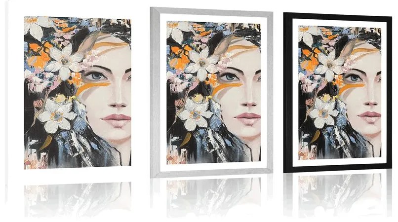 Plagát s paspartou originálna maľba ženy - 60x90 white