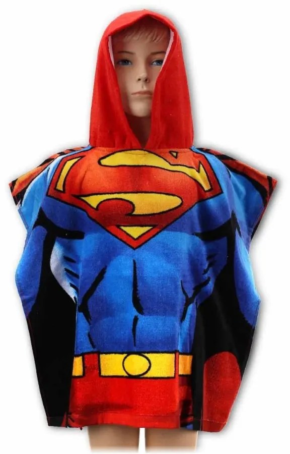 Plážové pončo - plážová bavlnená osuška s kapucňou - motív Superman - 55 x 110 cm