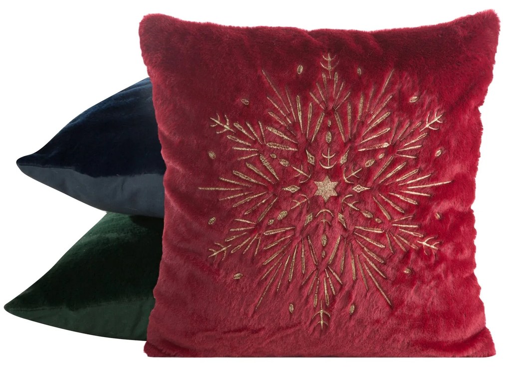 CHLPATÁ VIANOČNÁ DEKORAČNÁ OBLIEČKA NA VANKÚŠ SNOWFLAKE 45X45 CM ZELENÁ