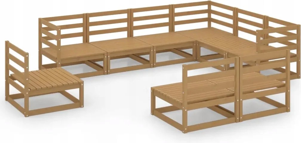 vidaXL 9-dielna sedacia súprava do záhrady, medovo hnedá, borovica