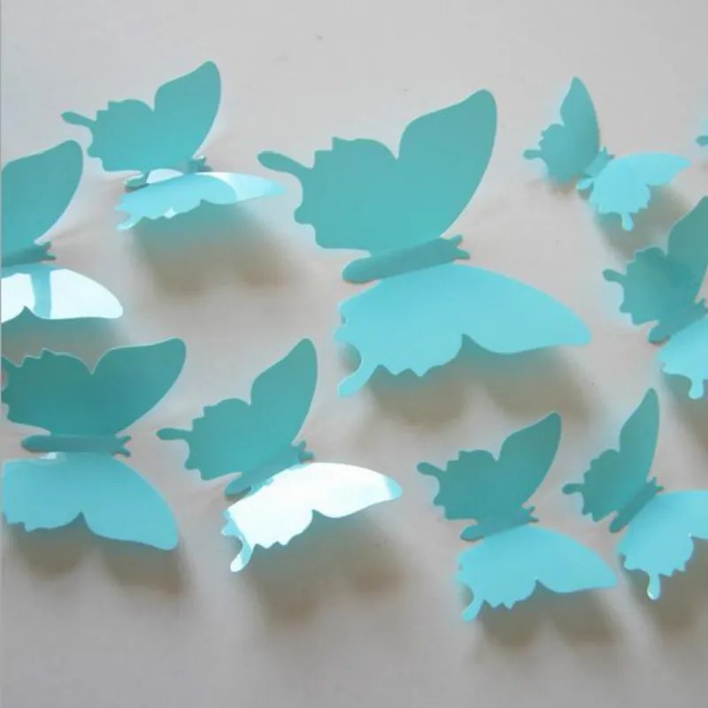Samolepka na stenu "Plastové 3D Motýle - Modré" 12ks 5-10 cm