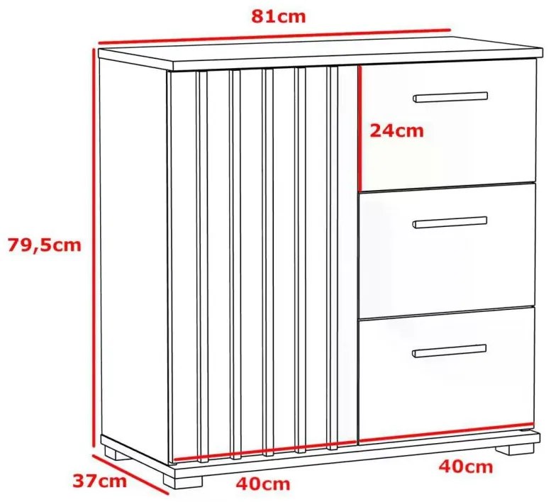 Loftová komoda 80 cm so zásuvkami a úchytkami