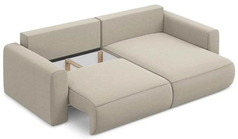 Béžová zamatová rozkladacia/s úložným priestorom rohová pohovka (pravý roh/s leňoškou) Kapua – Makamii