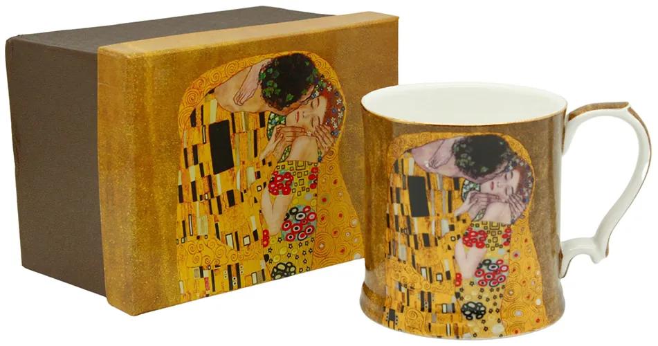 HOME ELEMENTS Porcelánový hrnček 360 ml, Klimt Bozk zlatý
