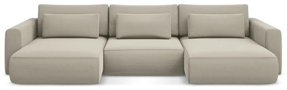 Béžová zamatová rozkladacia/s úložným priestorom rohová pohovka (do tvaru "U") Kapua – Makamii