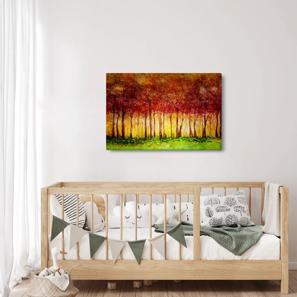 Obraz - Maľba listnatého lesa (90x60 cm)