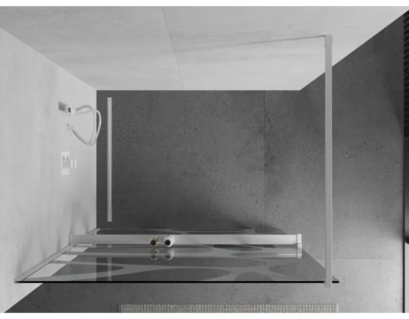 Mexen Kioto+, sprchová zástena Walk-In s poličkou a vešiakom 100 x 200 cm, 8mm číre sklo biely vzor, biely profil, 800-100-121-20-97
