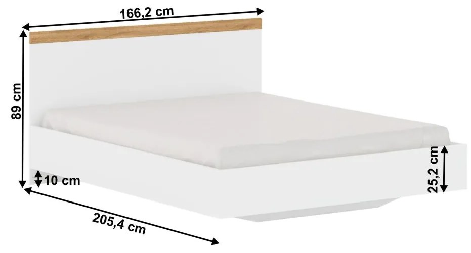 Tempo Kondela Manželská posteľ, 160x200, biela/dub wotan, VILGO
