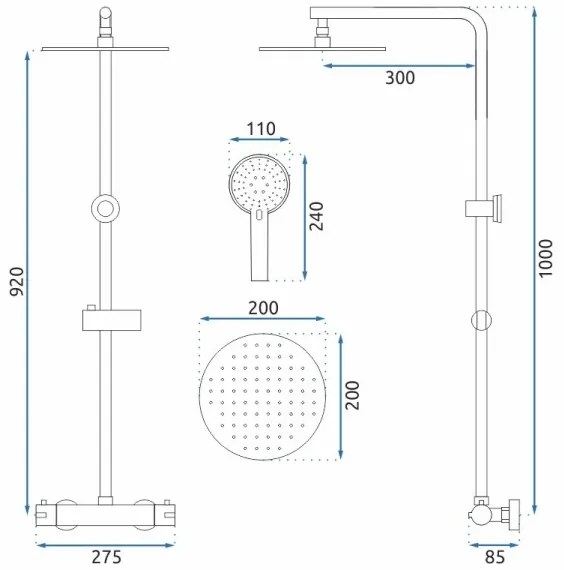 REA-P8804 - Sprchová súprava s termostatickou batériou BLISS v matnej čiernej