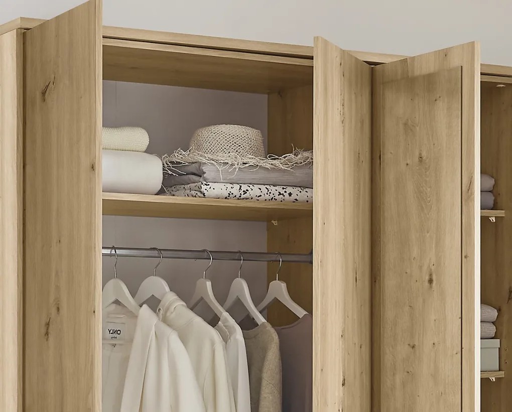 Šatníková skriňa so zrkadlom Savina 225 cm, dub artisan/šalviová