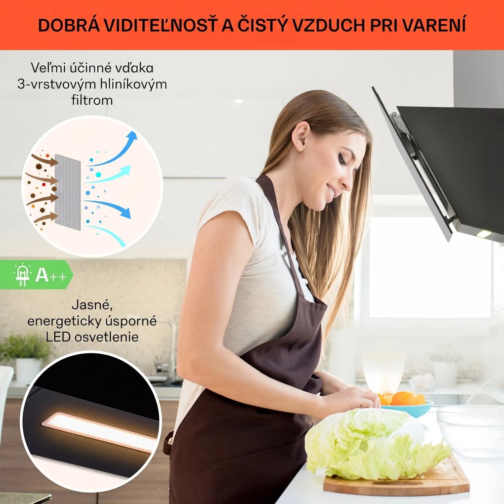 Klarstein Ava 60 Smart, digestor, 60cm, nástenný, WiFi, A++, 585 m³/h, dotykový displej