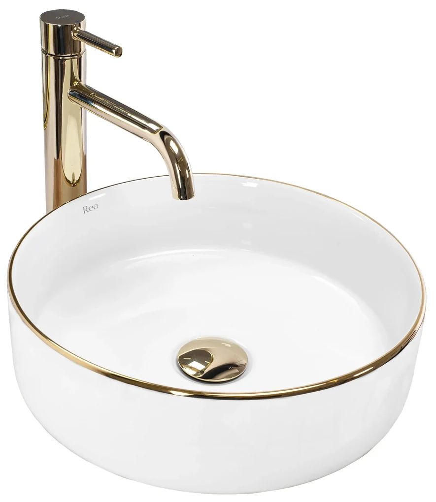 Rea Sami Gold Edge, umývadlo na dosku 36x36 cm, biela-zlatá, REA-U6758