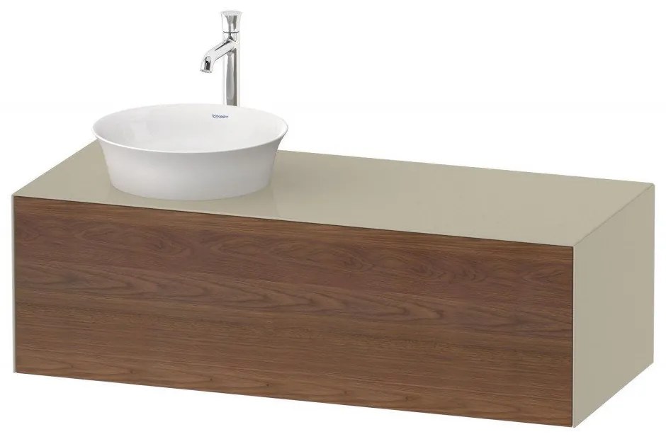 DURAVIT White Tulip závesná skrinka pod umývadlo na dosku vľavo, 1 zásuvka, 1300 x 550 x 408 mm, americký orech masív/taupe vysoký lesk, WT4977L77H3