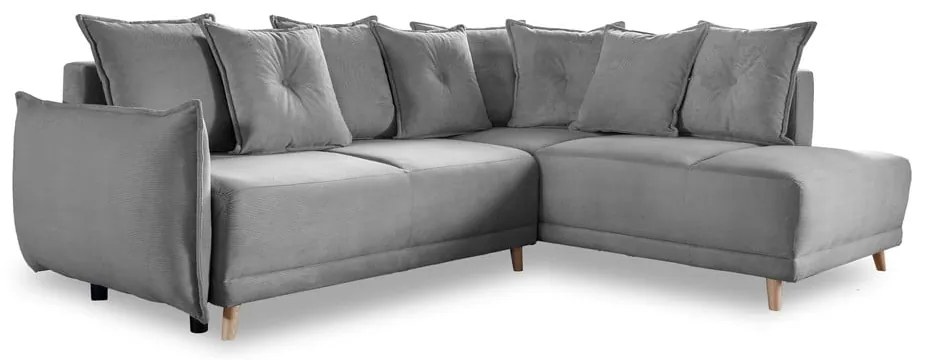 Sivá menčestrová rozkladacia rohová pohovka (pravý roh) Lazy Lukka – Miuform