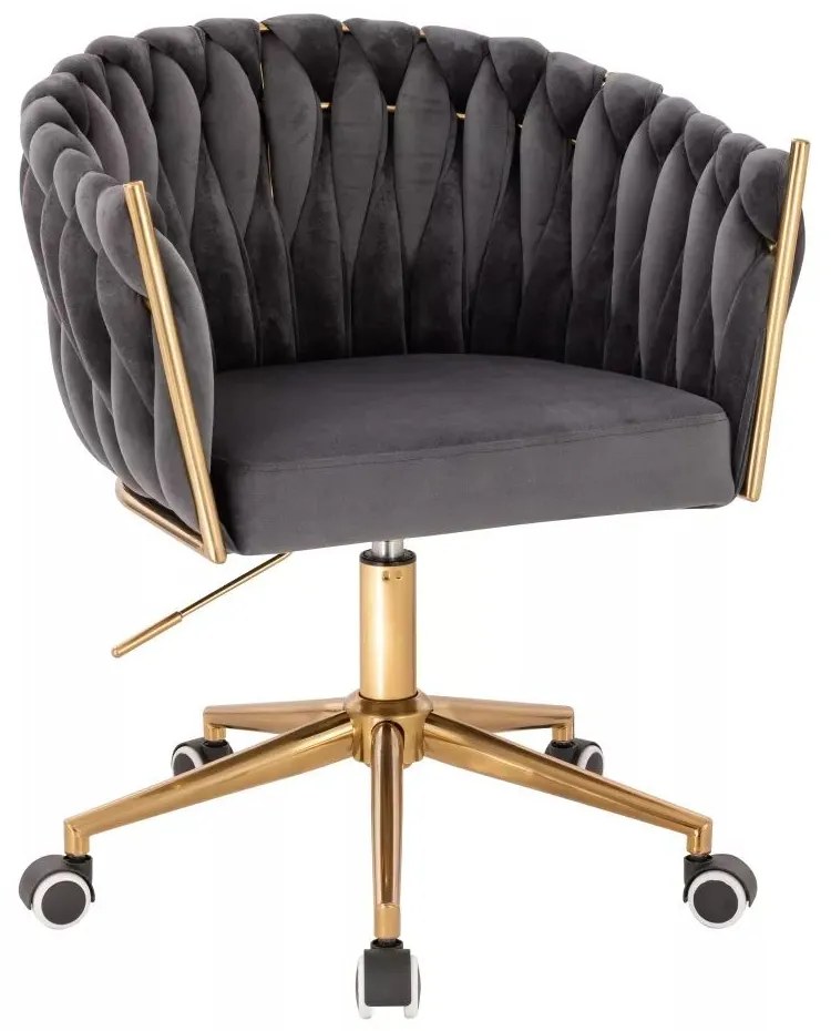 LuxuryForm DESIGN Kreslo NORDEN VELUR na zlatej podstave s kolieskami - tmavo šedé