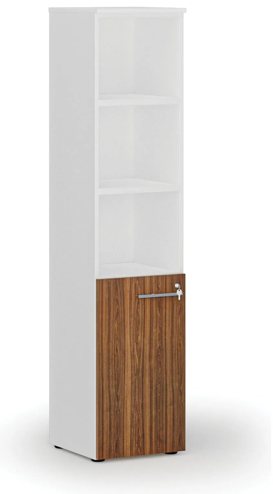 Kombinovaná kancelárska skriňa PRIMO WHITE, dvere na 2 poschodia, 400 x 420 x 1781 mm, biela/orech