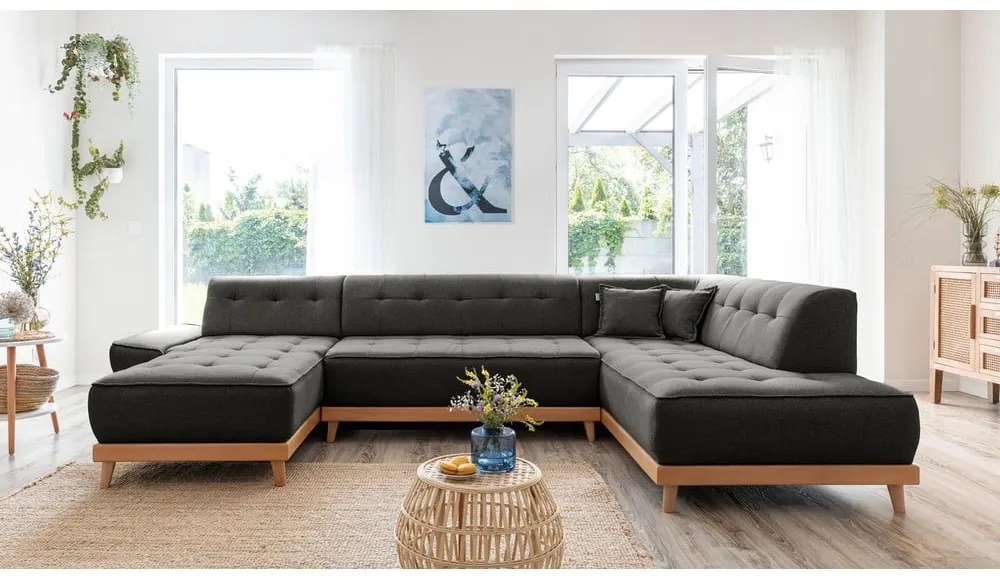 Tmavosivá rozkladacia pohovka do "U" Miuform Dazzling Daisy, pravý roh