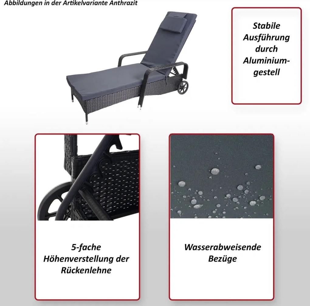 Lehátko Carrara, polyratan / hliník - antracit, svetlozelený vankúš