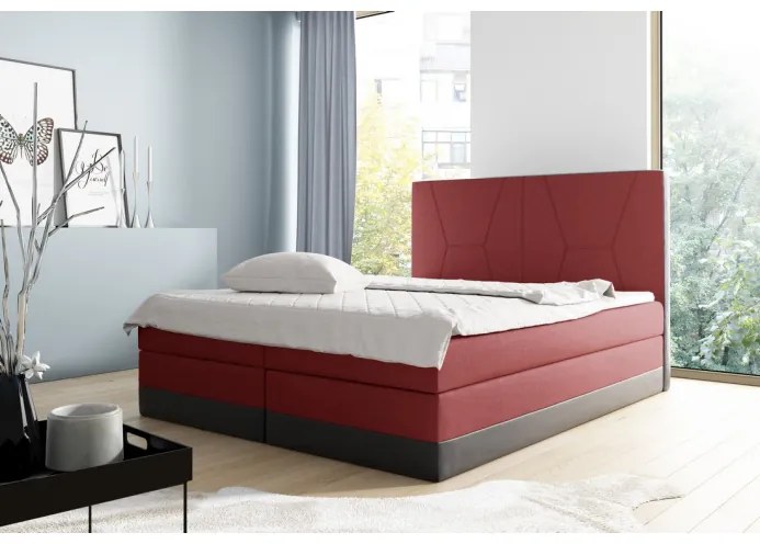 Čalouněná dvoulůžková postel Stefani červená, černá 120 + toper zdarma