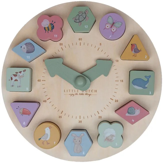 Little Dutch Drevené vkladacie puzzle hodiny Farma