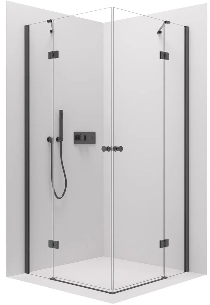 Cerano Marino Duo, sprchovací kút 100(dvere) x 100(dvere), 6mm číre sklo, čierny profil, CER-CER-422928