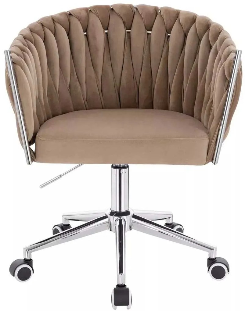 LuxuryForm DESIGN Stolička NORDEN VELUR na striebornej podstave s kolieskami - latte