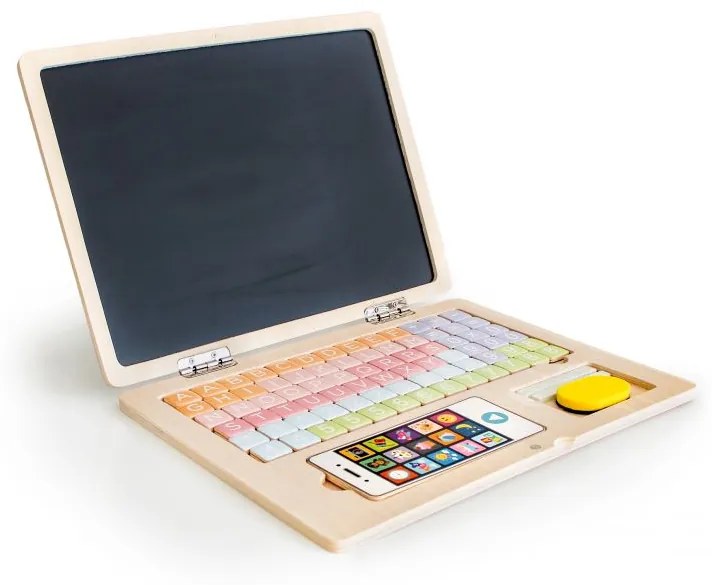 ECOTOYS Detský drevený Notebook - edukačná magnetická tabuľa