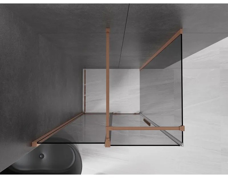 Mexen Velar, sprchový kút s posuvnými dverami 90 x 85 cm, 8mm šedé sklo, medená matná, 871-090-085-41-65