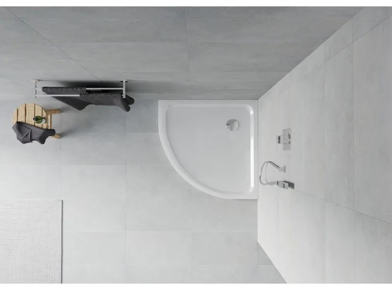 Mexen SLIM - Štvrťkruhová sprchová vanička 80x80x5cm + chrómový sifón, biela, 41108080