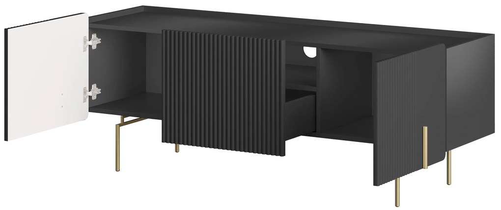 TV stolík Malmi 150 cm - čierny mat / zlatá