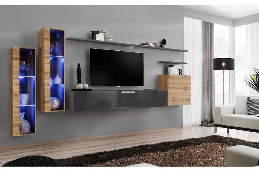 Obývacia stena Switch Sklo +LED XI Wotan/Grafit
