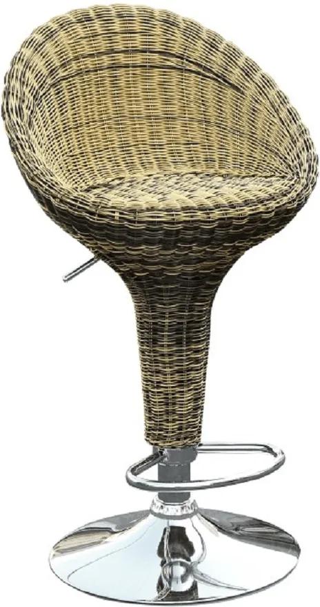 Barová stolička, ratan hnedý/chróm, RANGEL